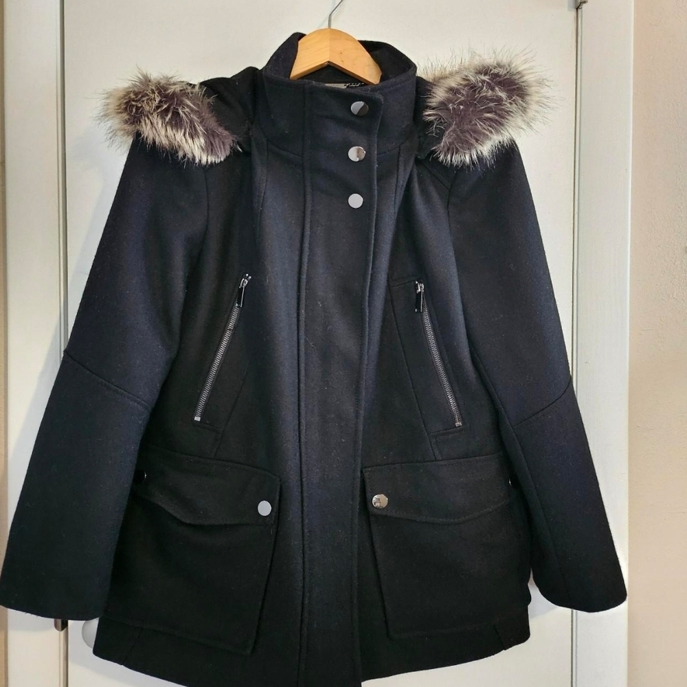 a.n.a Black Ski Jacket with Faux Fur Hood